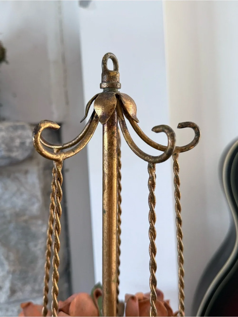 Vintage Italian Hollywood Regency Gold Gilt Rose Chandelier Candle Holder Lamp